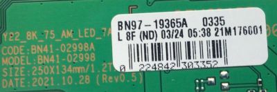 LED DIVER PARA TV SAMSUNG / NUMERO DE PARTE BN94-17421A / BN41-02998A / BN97-19365A / BN9417421A / 17421A / NUMERO DE PANEL CY-TB085JLAV1H / DISPLAY BN96-54608A / T750MVR03.0 / MODELO QN85QN900BFXZA - Imagen 2
